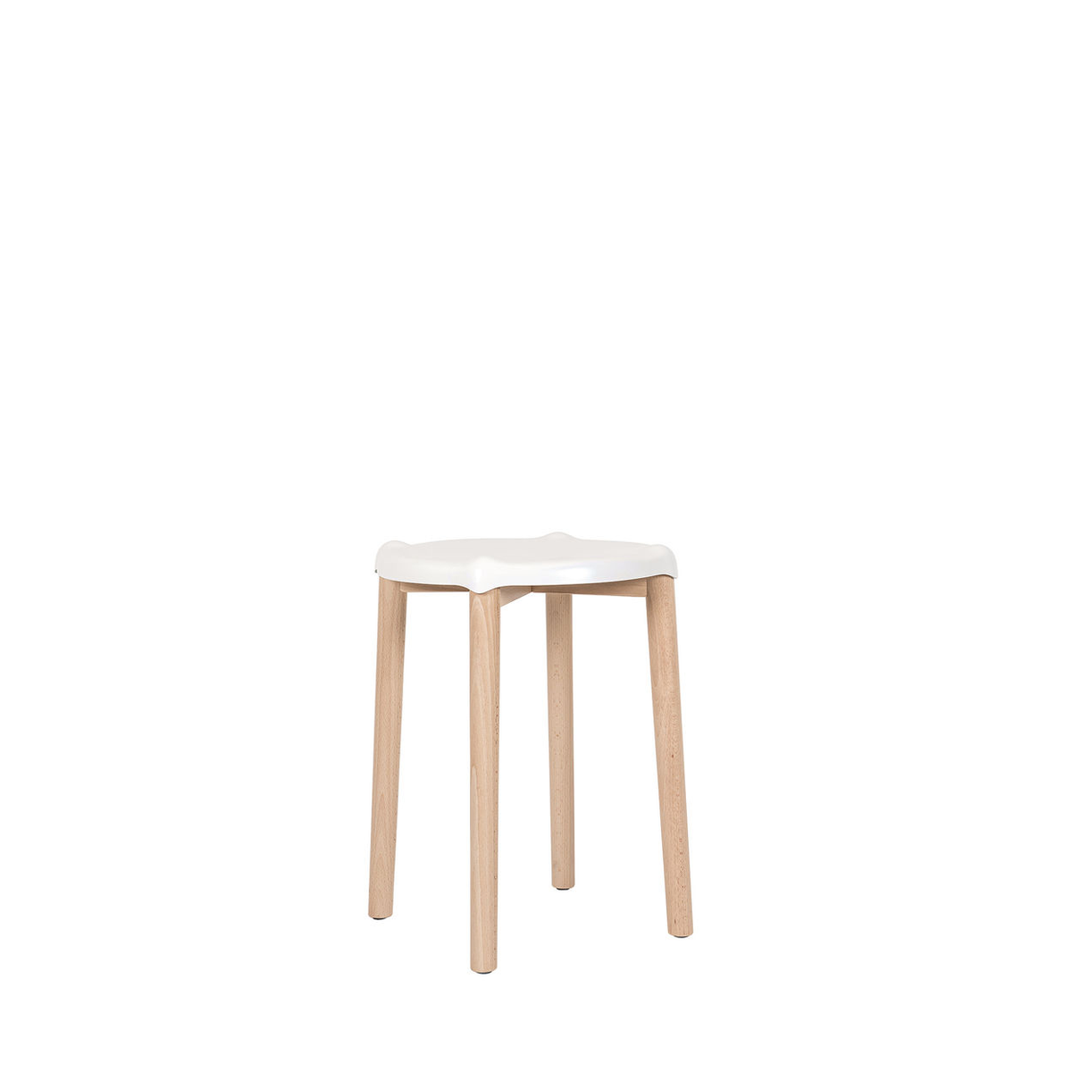 Alessi Poêle kruk van Philippe Starck, wit zitvlak op houten poten