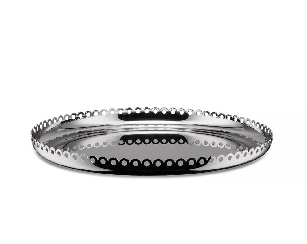 Edges dienblad van Alessi in rvs, rond met geperforeerde rand