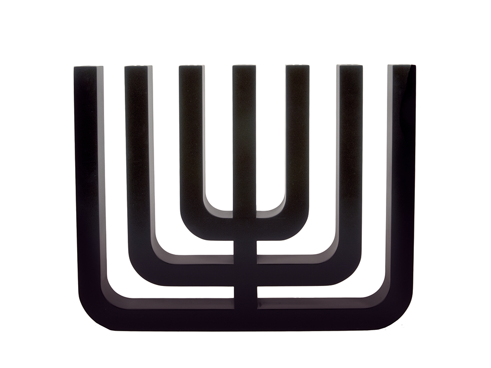 Alessi Menorah kandelaar in zwart, vooraanzicht met zeven armen
