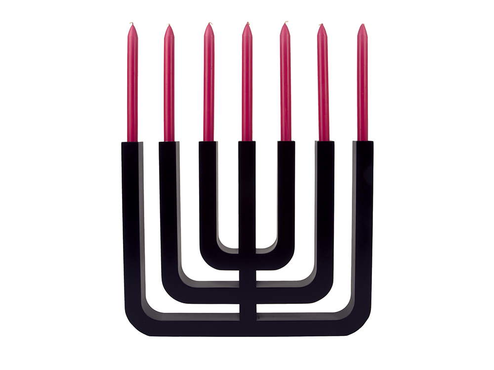 Alessi Menorah kandelaar in zwart met rode kaarsen