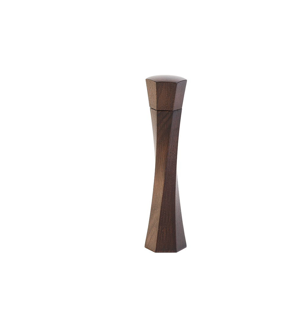 Legnoart Twist peper-zout-molen in donker essenhout met keramisch maalwerk