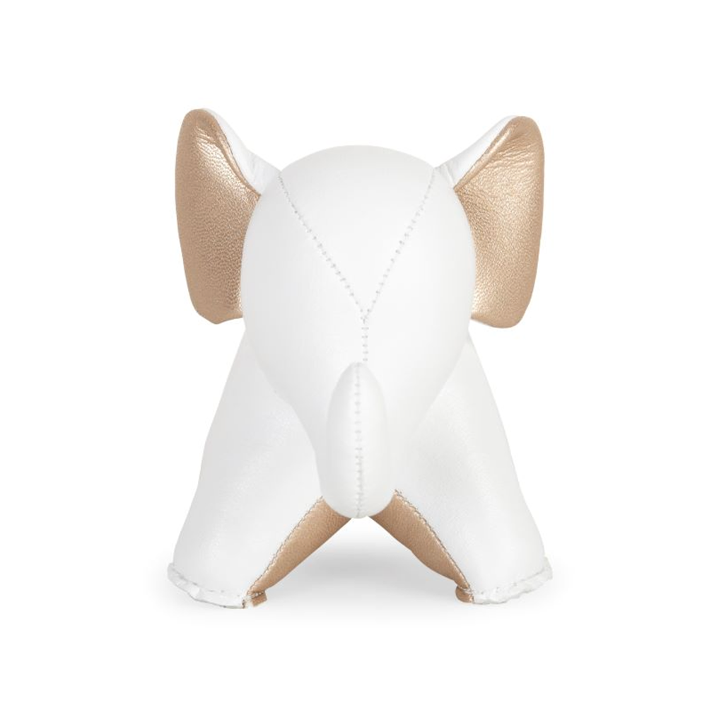 Zuny olifant paperweight, vooraanzicht met witte kop en champagnekleurige oren