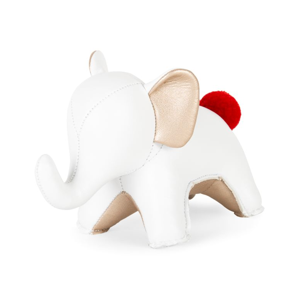 Zuny mooie dieren paperweight, olifant in wit, driekwart aanzicht