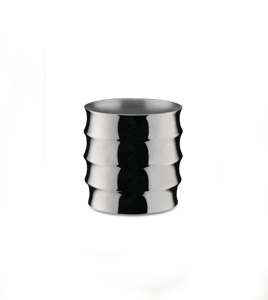 Dervisci beker van Alessi, rvs met golvende ribbels, ontworpen door Michele De Lucchi.