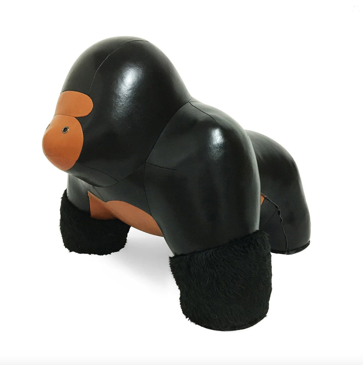 Zuny Gorilla Giant, zwart leer met cognac gezicht, schuin vooraanzicht