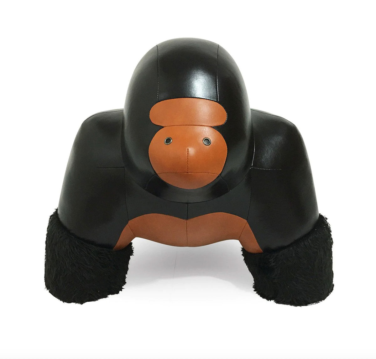 Zuny Gorilla Giant, zwart leer, frontaal aanzicht met gezicht in cognac