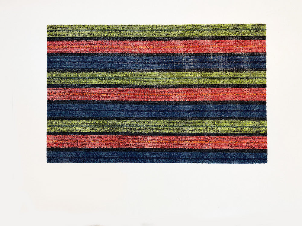 Chilewich deurmat Ribbon Stripe Limelight, volledig aanzicht met horizontale strepen