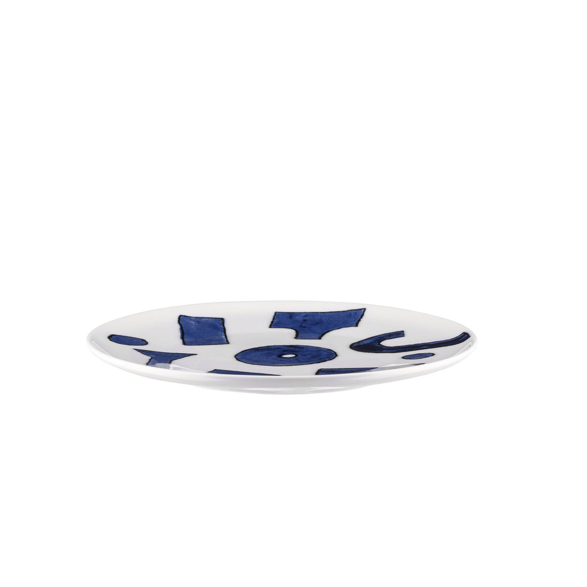 Alessi Itsumo ontbijtbord Yunoki, wit porselein met indigo decoratie, zijaanzicht