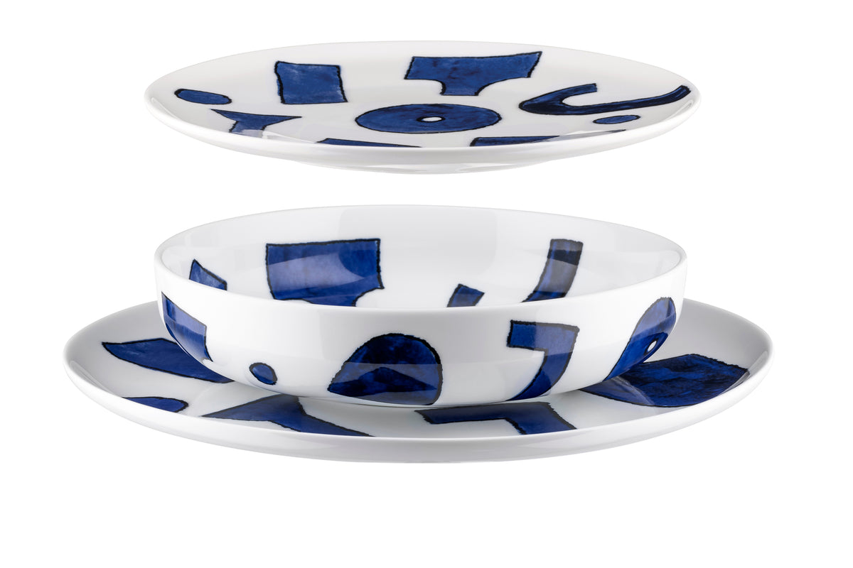 Alessi Itsumo serie Yunoki: dinerbord, kom en soepbord met blauw motief