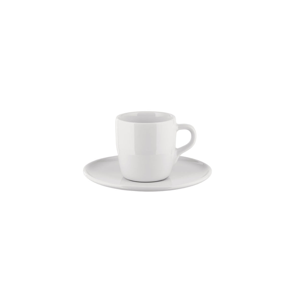 Espressokop met vlakke schotel uit de Itsumo serie, wit porselein, ontwerp Naoto Fukasawa.
