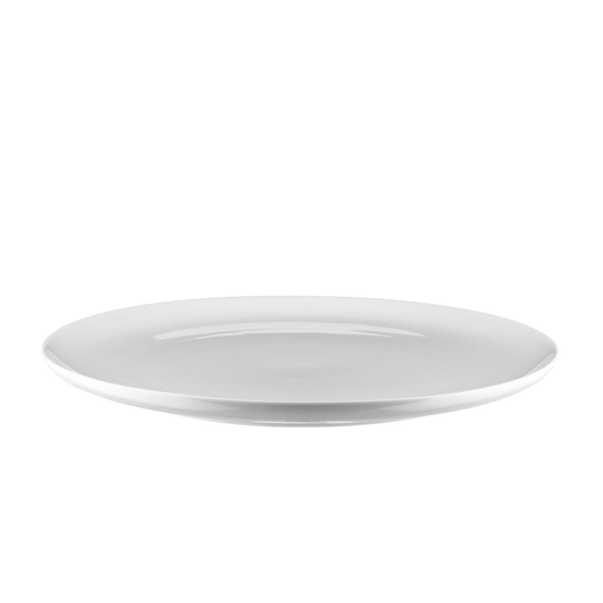 Groot dinerbord uit de Itsumo serie, wit porselein, zijaanzicht.