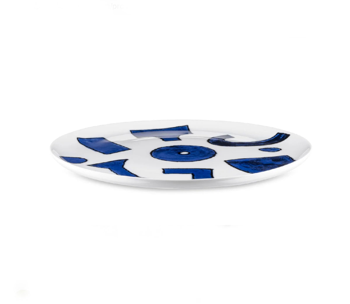 Alessi Itsumo groot dinerbord Yunoki, porselein met blauw motief, zijaanzicht