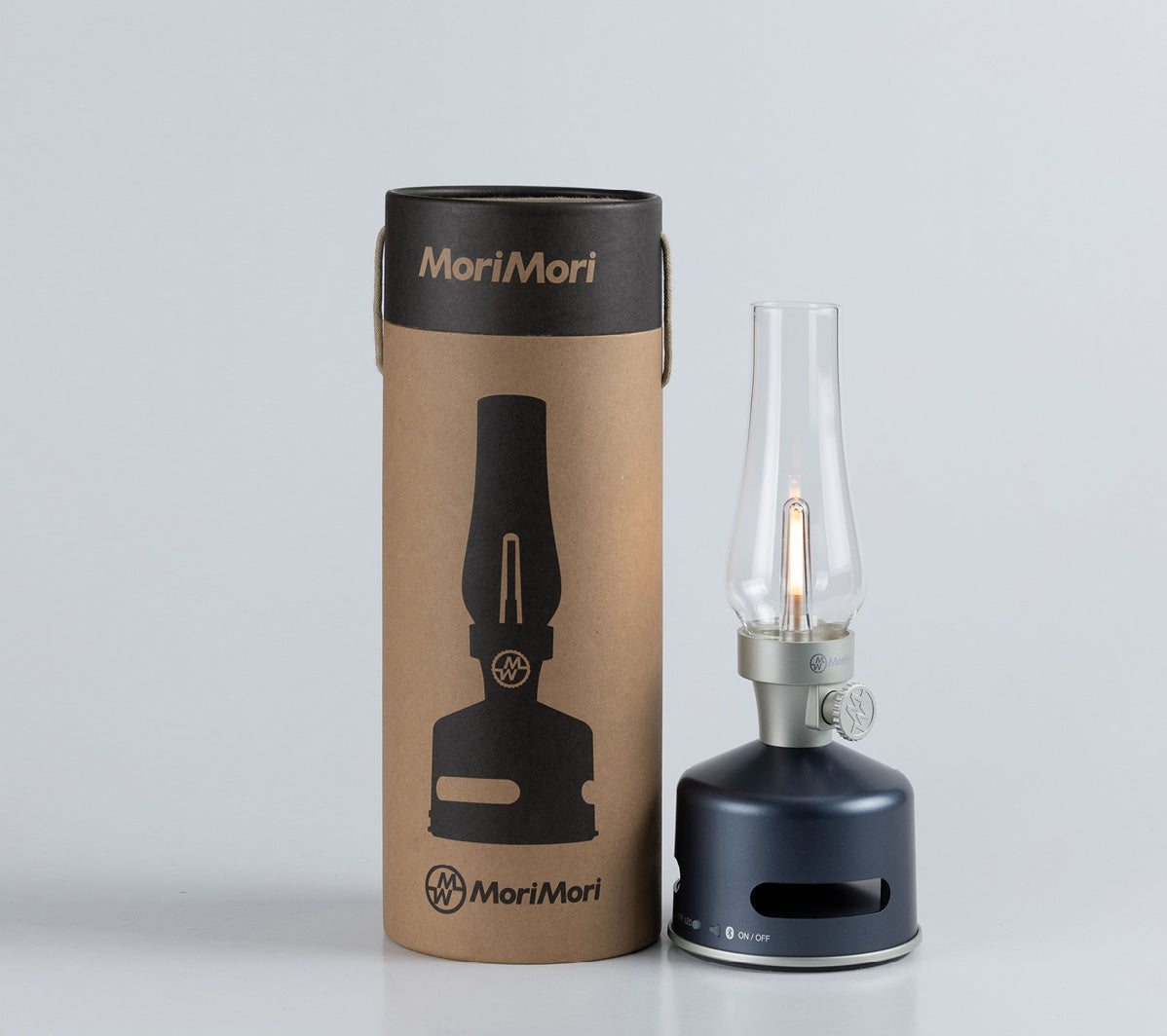 MoriMori lantaren in night-blue naast de kartonnen verpakking