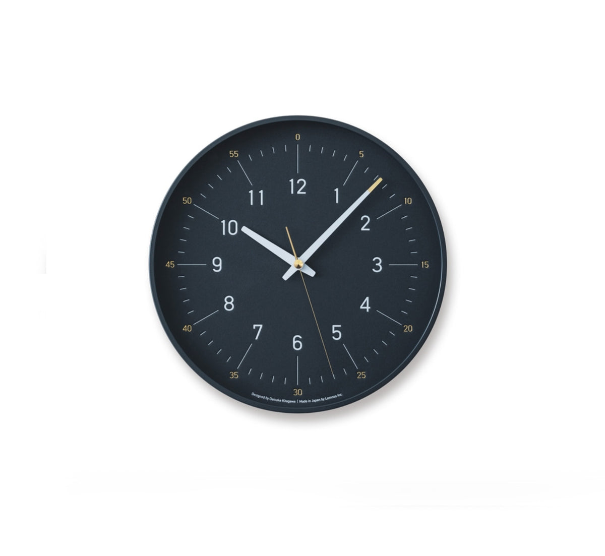 Lemnos Essence Dark Navy klok, rond, donkerblauwe wijzerplaat met minuten- en uren-index
