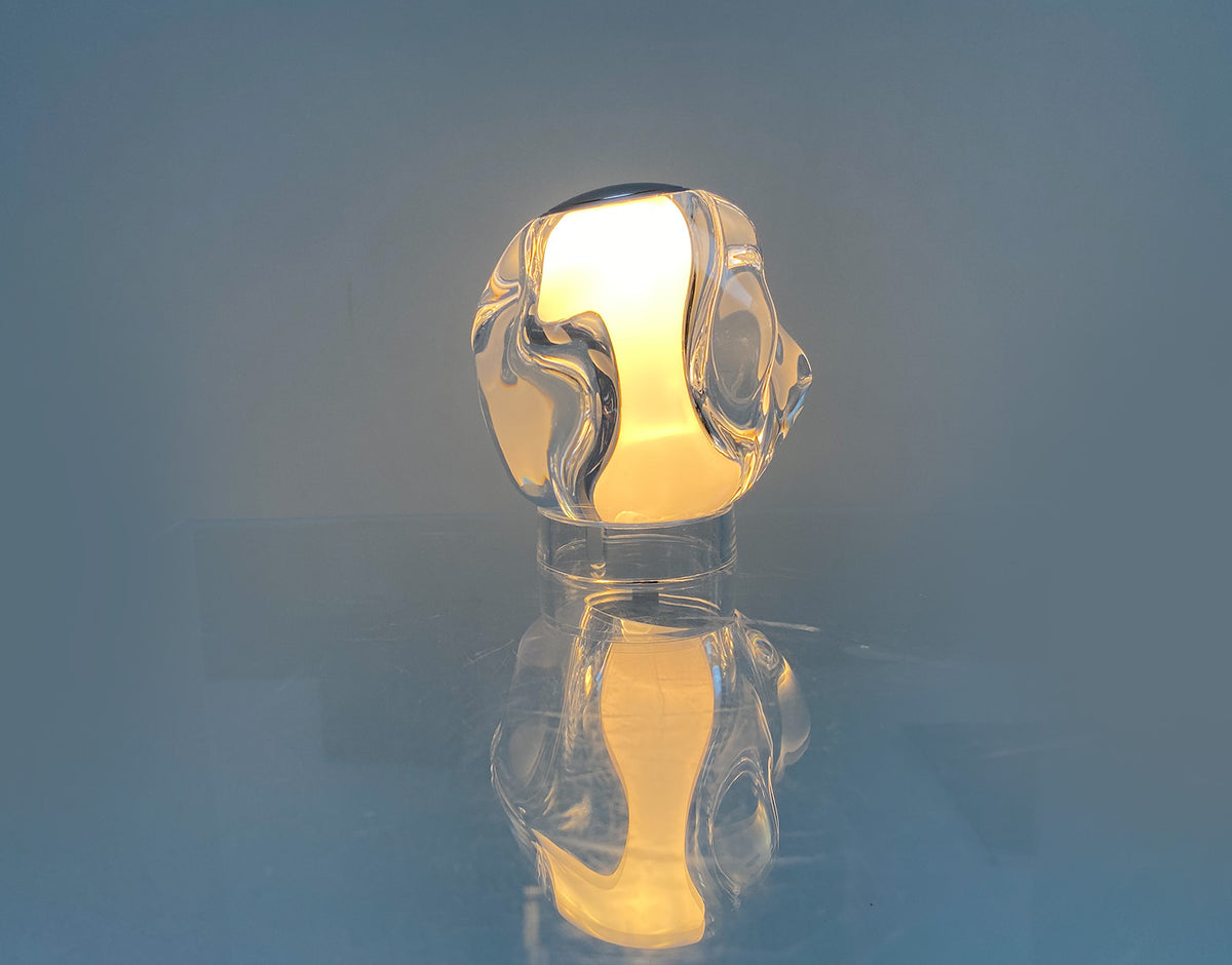 Loom Ice Ball lichtobject in helder glas met chromen dop, vooraanzicht