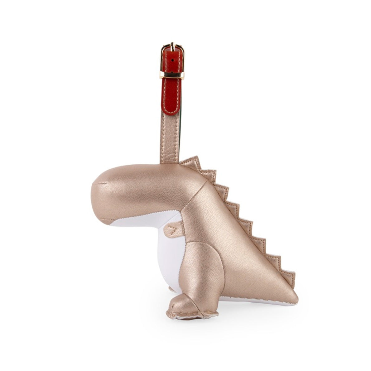 Zijaanzicht van de Dino Bobo hanger van Zuny, gouden kunstleer met stekels