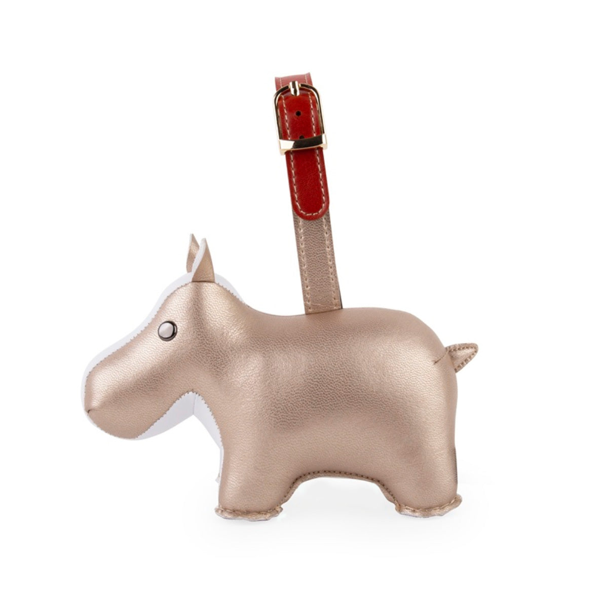 Zuny Mini-Hippo kerstjanger, close-up van de rode hangband
