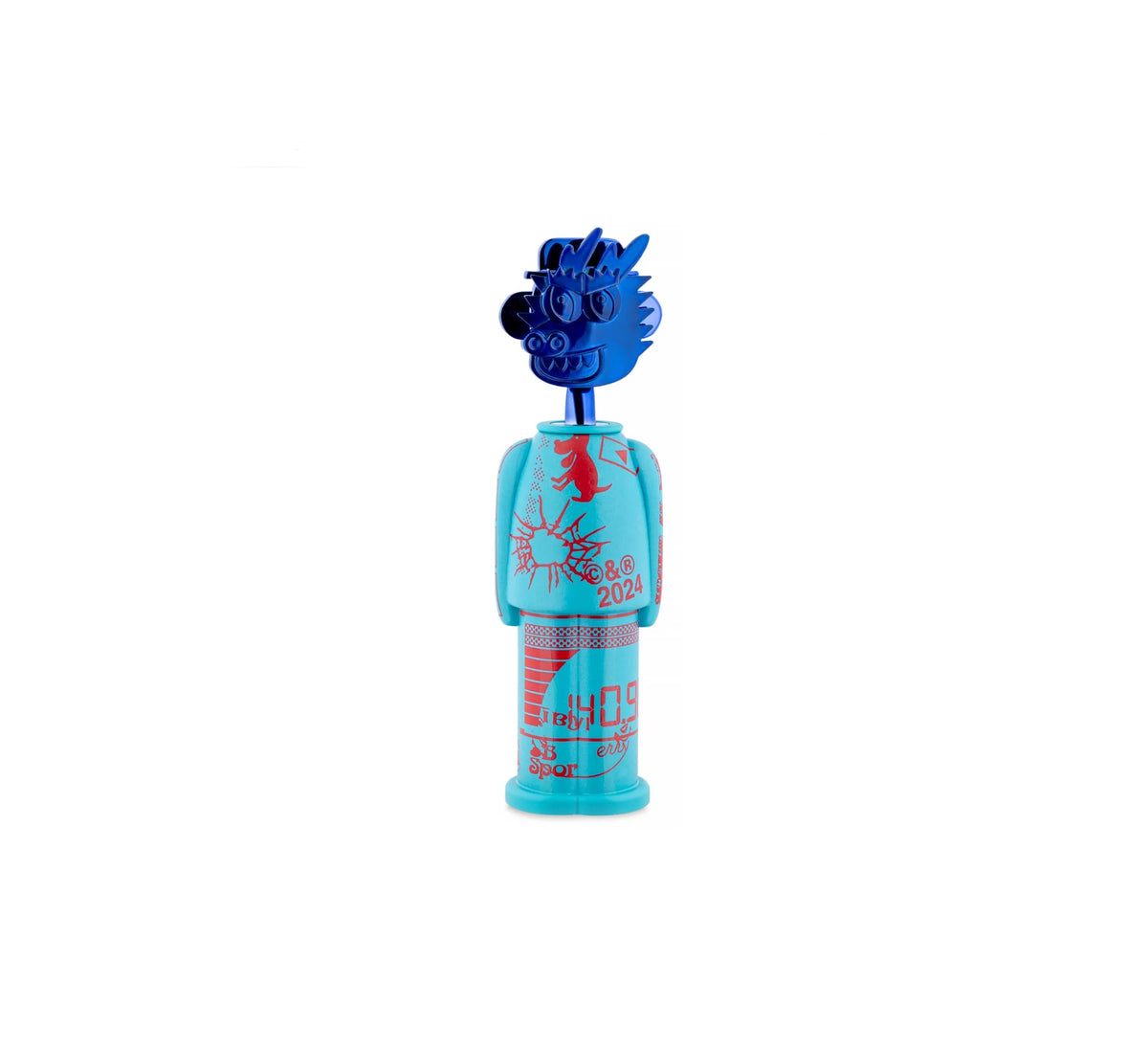 Alessi Alessandro M kurkentrekker uit de Liquid sandro serie, blauw metallic hoofd met rode motieven.