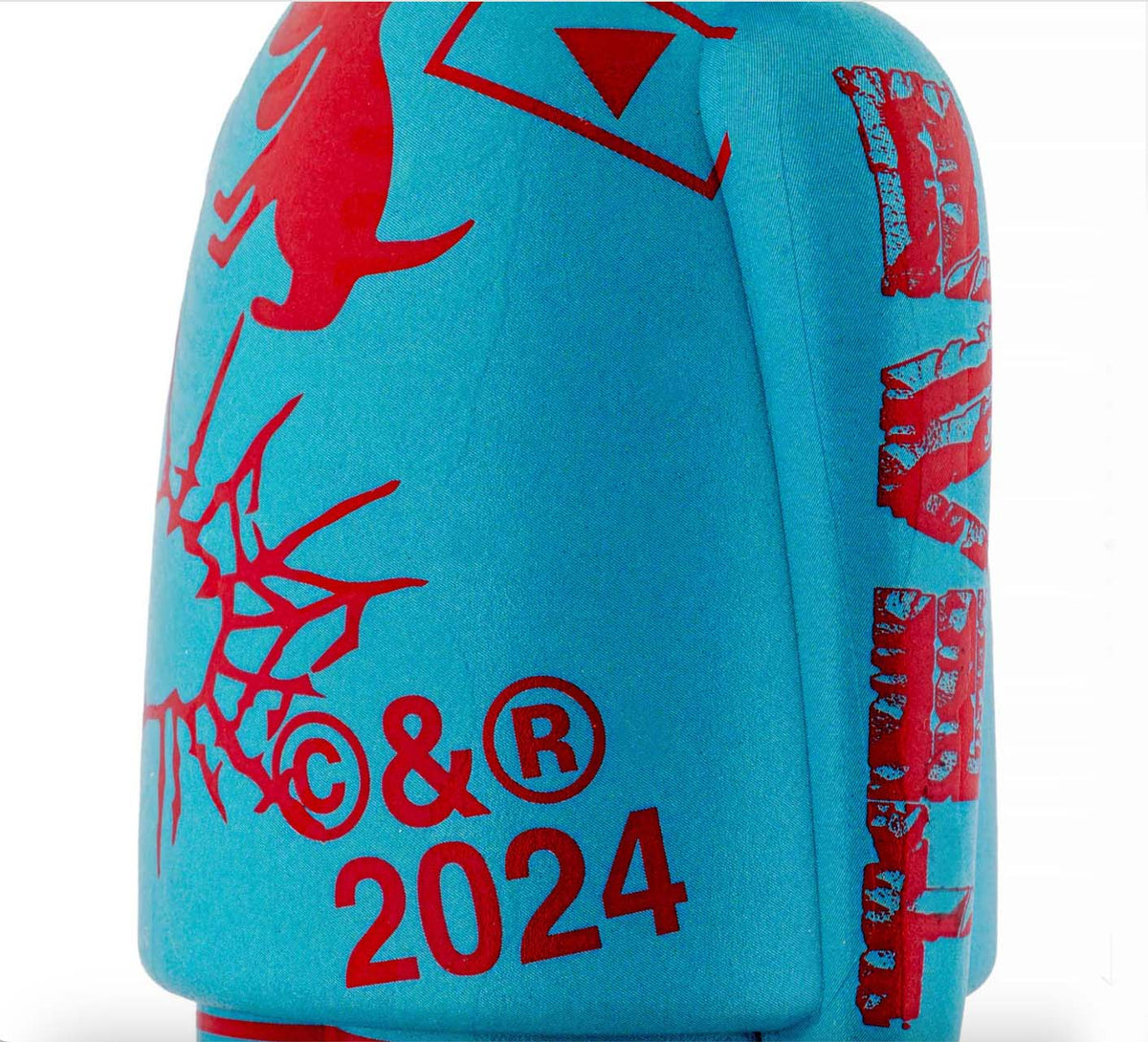 Detail of red motifs on turquoise body of Alessandro M. corkscrew