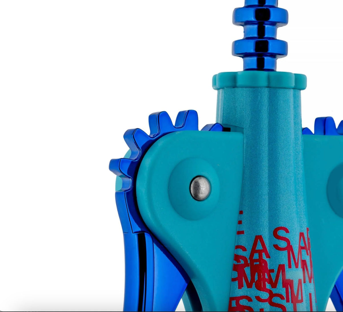Detail of red motifs on the Alessi Anna corkscrew