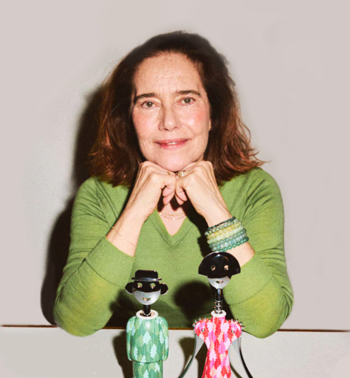 Designer Fulvia Mendini with the Alessandro M. and Anna corkscrews