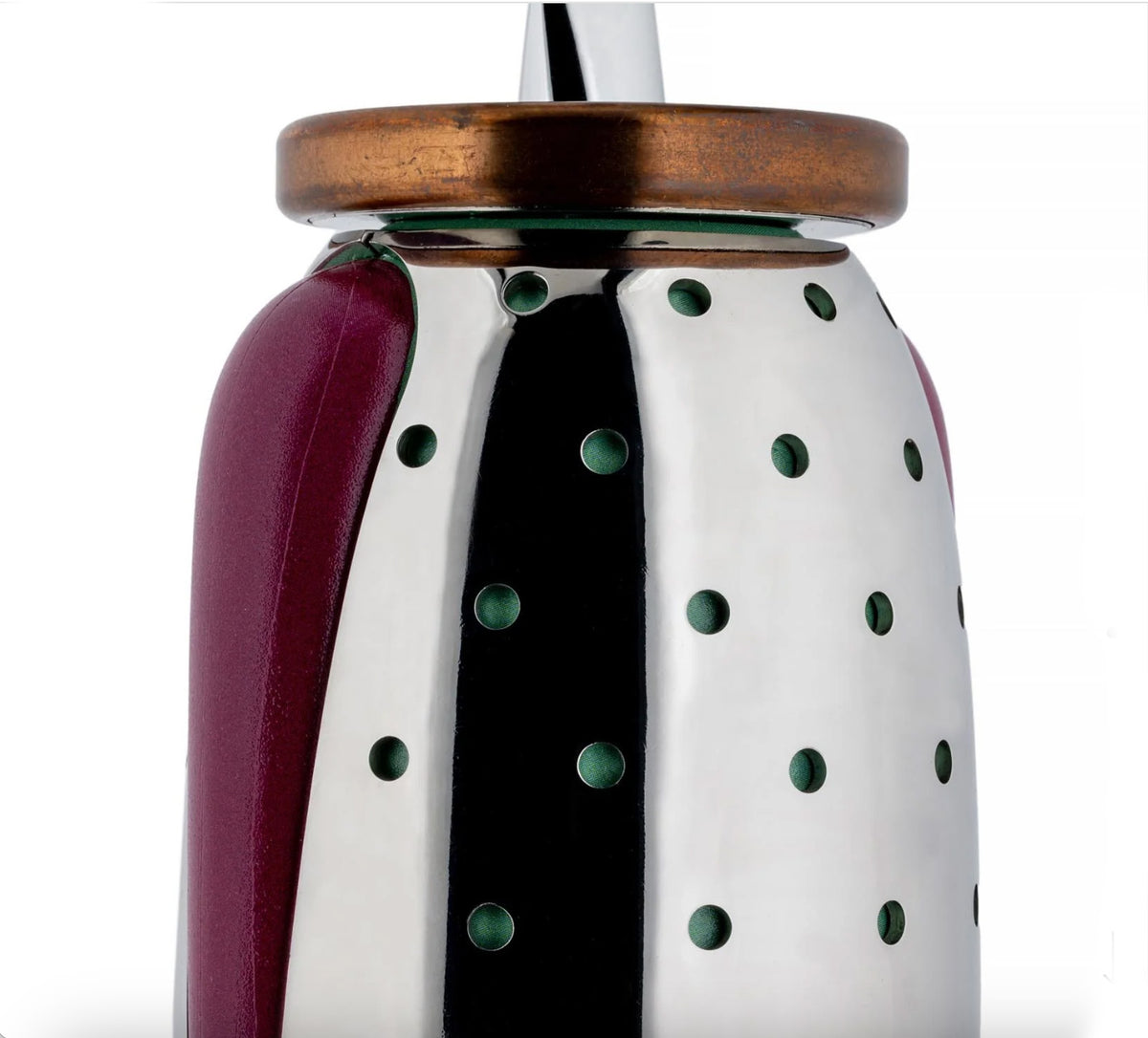Alessi Alessandro M. Parade Special kurkentrekker, detail van gestipte romp en koperen rand