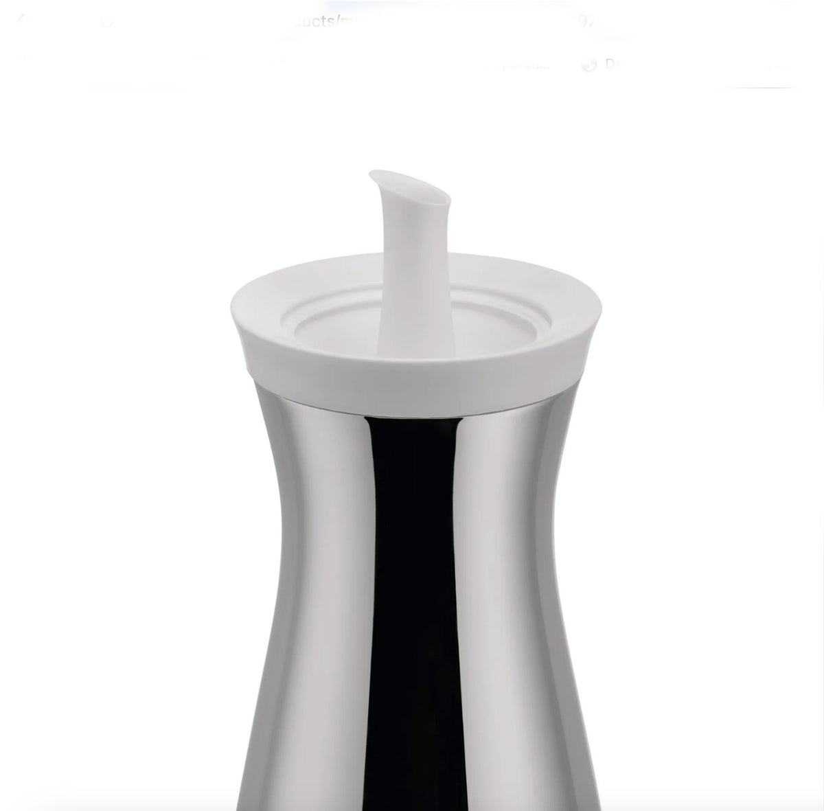 Detail of cap with pour spout of the Mami oil bottle, in white