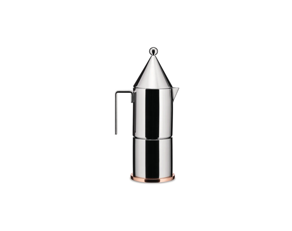 Alessi Conica percolator van Rossi, roestvrij staal met koperen bodem, driekops