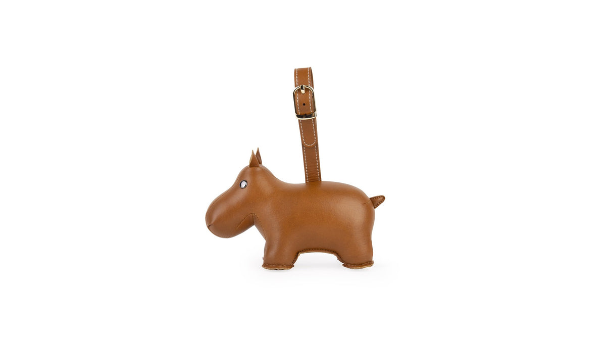 Mini-Hippo tas-accessoire, cognac kunstleer, met bevestigingsriempje