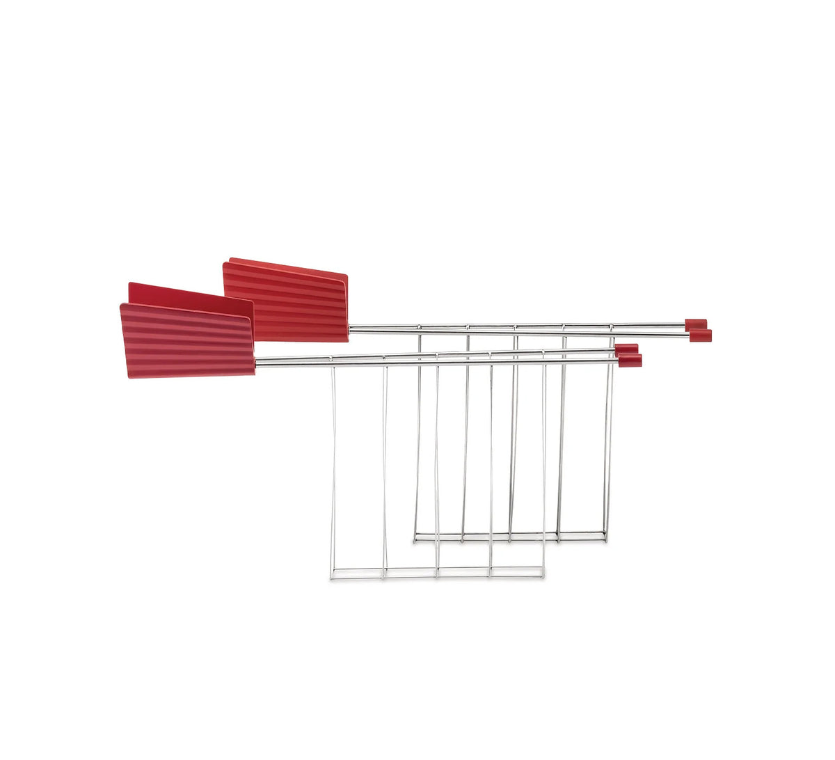 Alessi Plissé toastklemmen, set van twee, rood met metalen draadrek