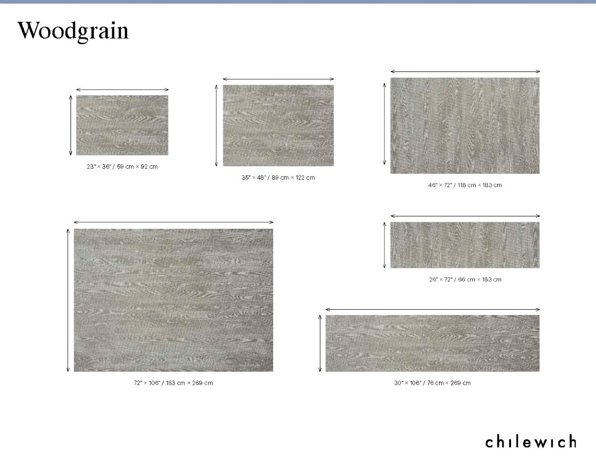 Chilewich Woodgrain rug, overview of available sizes