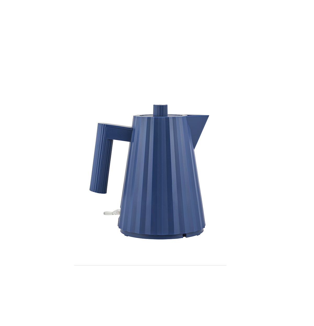 Alessi Plissé waterkoker 1,0 liter in blauw, met geribbelde vorm, ontwerp Michele De Lucchi