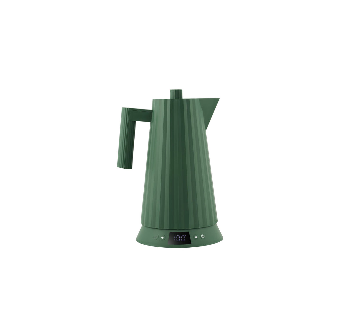 Alessi Plissé nieuwe waterkoker met temperatuurregeling in groen, vooraanzicht