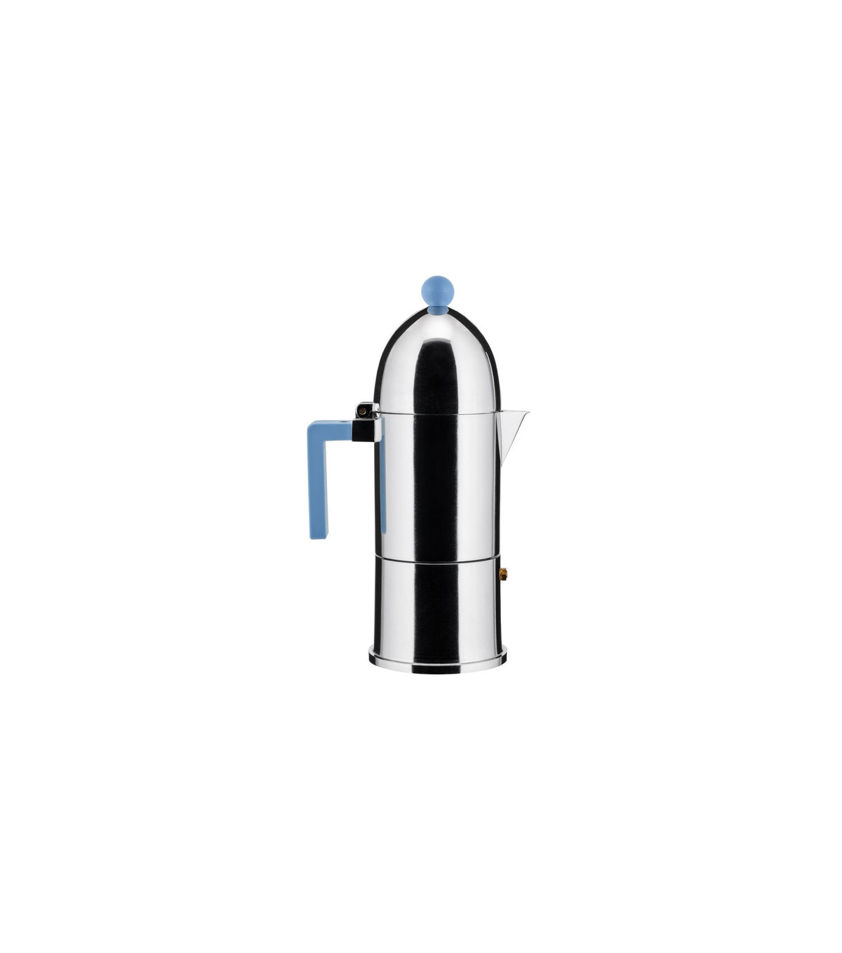 La Cupola koffiemaker van Alessi, ontwerp Rossi, inductie, blauw handvat.