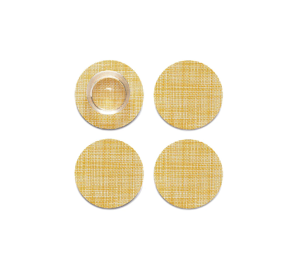 Chilewich onderzetters, set van 4, ronde vorm in bruine Mini Basketweave-structuur