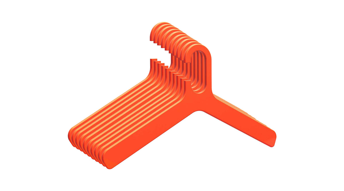 Alessi Grado kledinghangers, set van 10 in oranje kunststof, ontwerp Murken Hansen