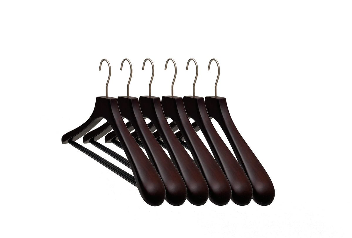 Noa Brasil kledinghangers met pantalon-bar, set van 6 in donkerbruin hout