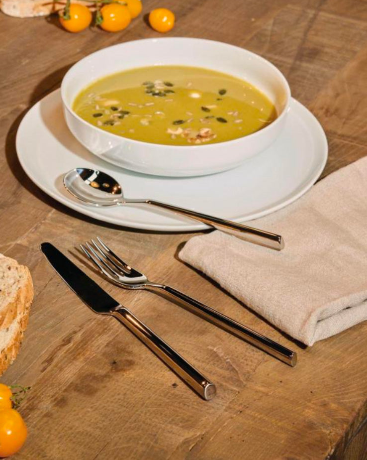 Clivo table fork by Alessi with knife and spoon from new cutlery, in use