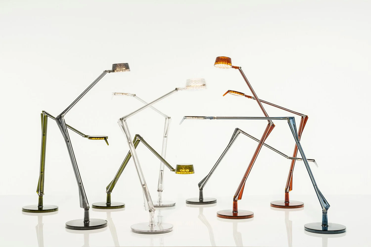 Aledin desk lamps in various colours, lit