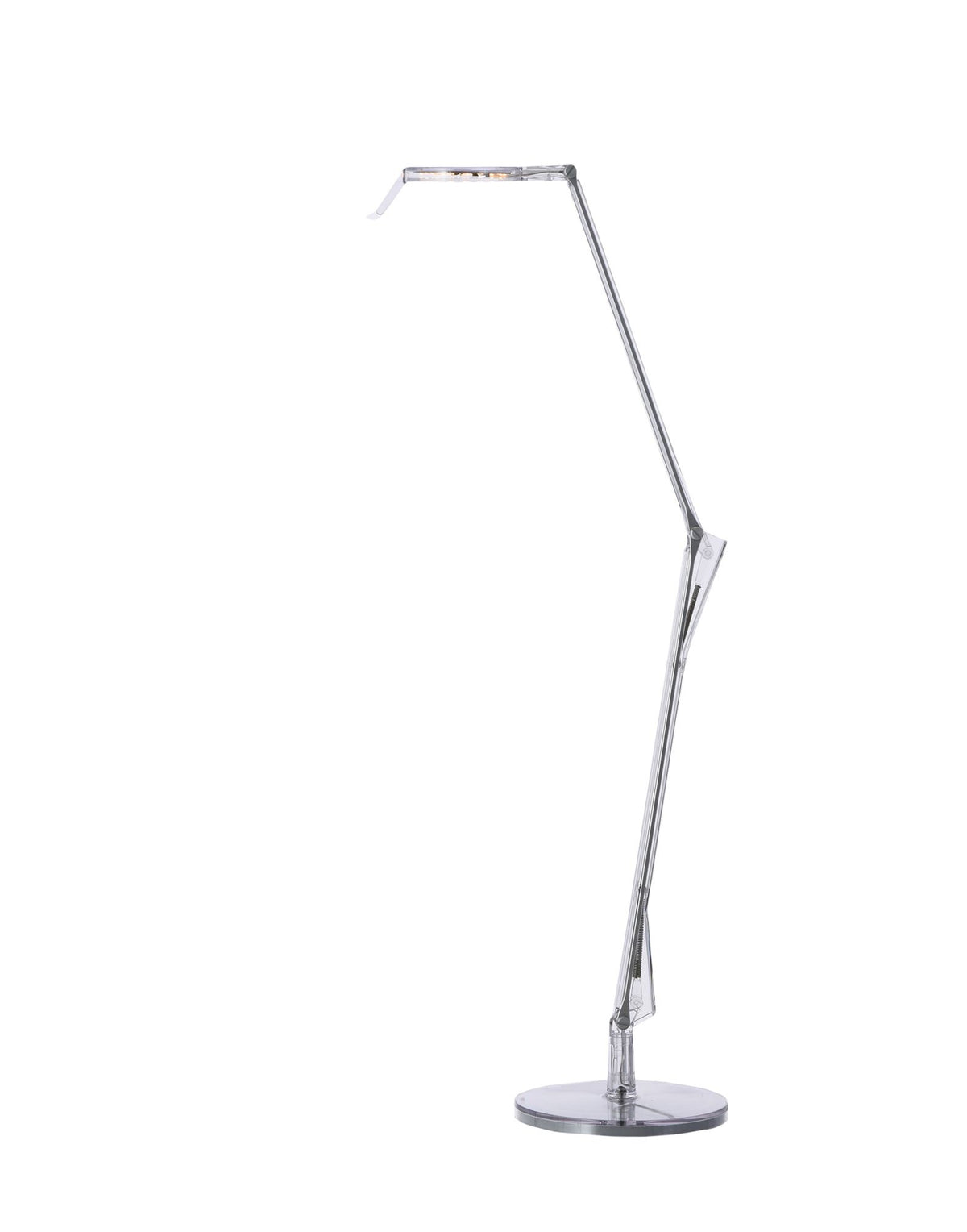 Aledin Tec bureaulamp van Kartell, transparant, zijaanzicht met uitgeklapte arm