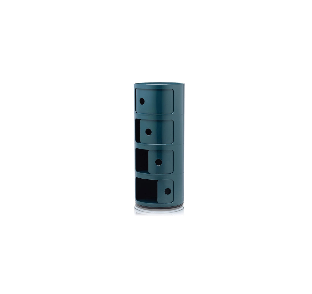 Kartell Componibili opbergkast in donkerblauw, met geopende vakken.