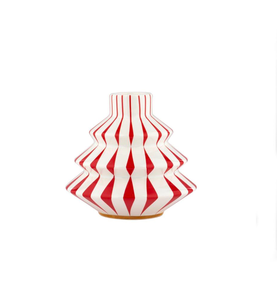 Alessi Delight kandelaar, keramische, wit met rode strepen, zonder kaars