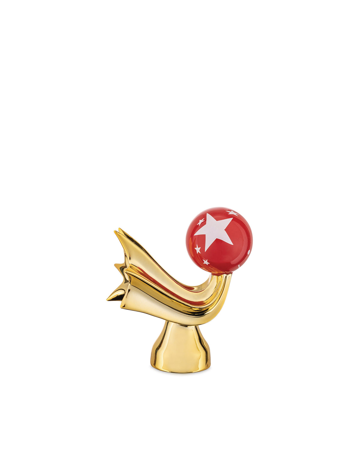 Alessi Happy Eternity ster, beeldje in goud met rode bol met sterrenmotief