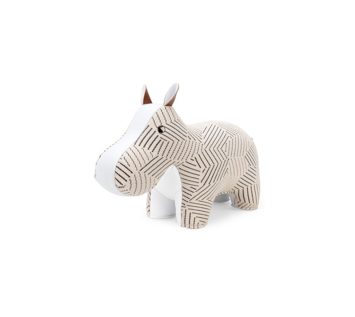 Zuny hippo bookend in white with stripe pattern, three-quarter view