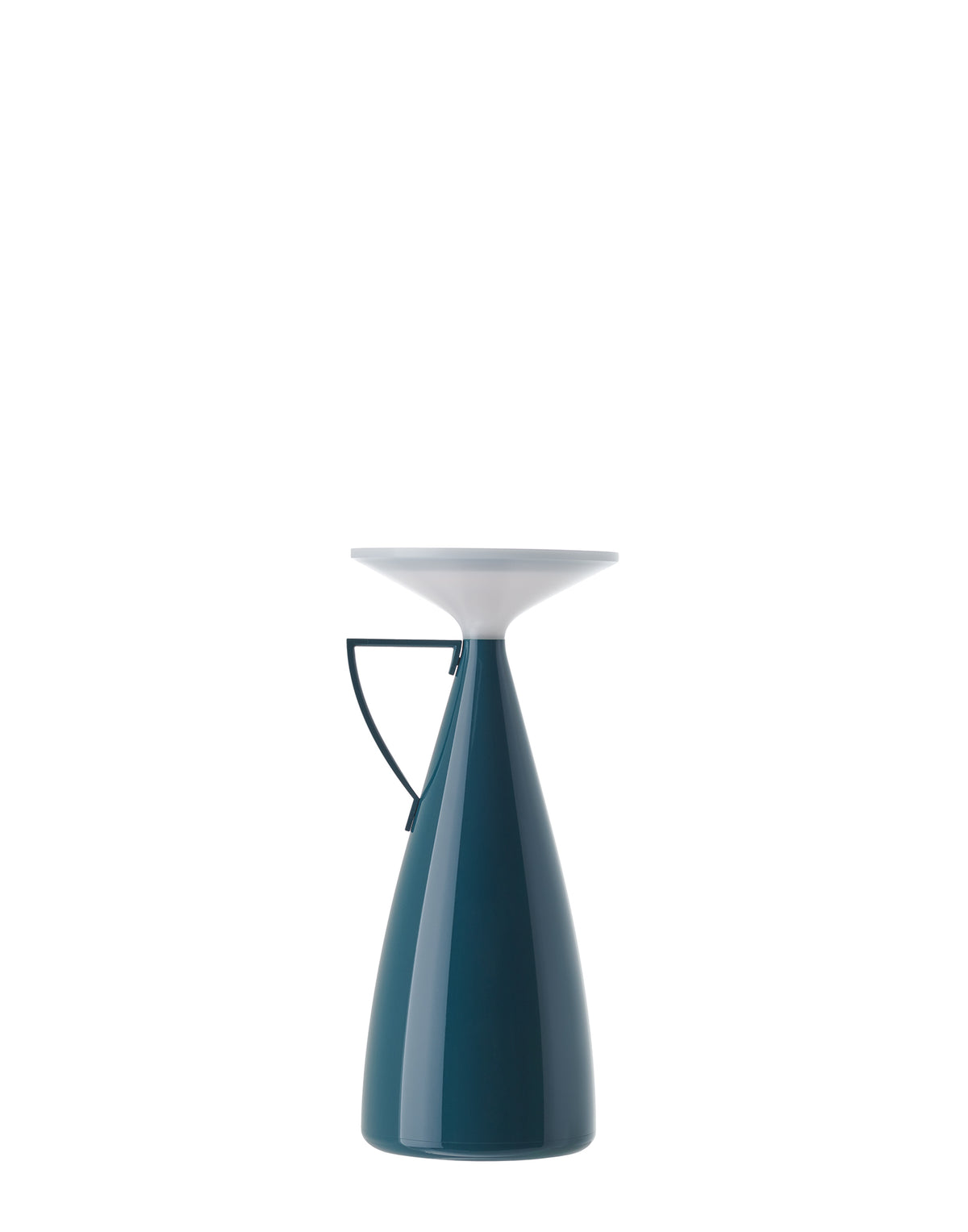 Camomille table lamp in petrol, side view with handle