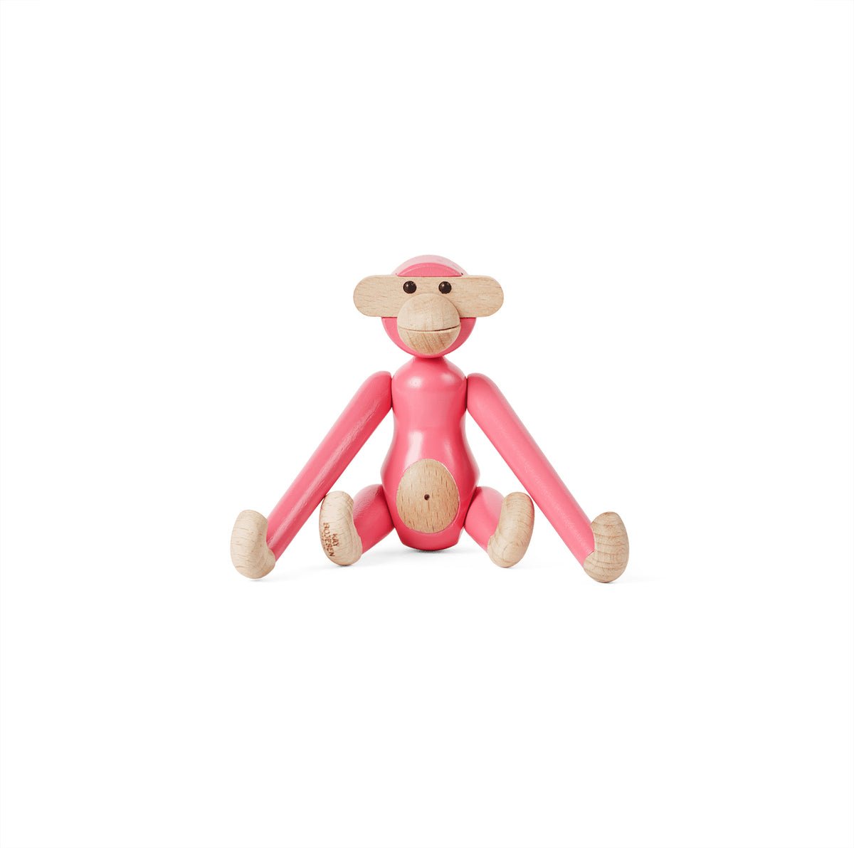Alessi aapje van Kaj Bohesen, roze beukenhout, frontaal zittend