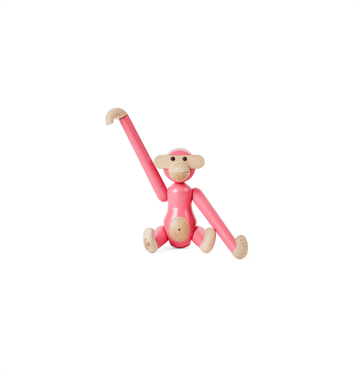 Alessi aapje van Kaj Bohesen, roze beukenhout, met arm omhoog