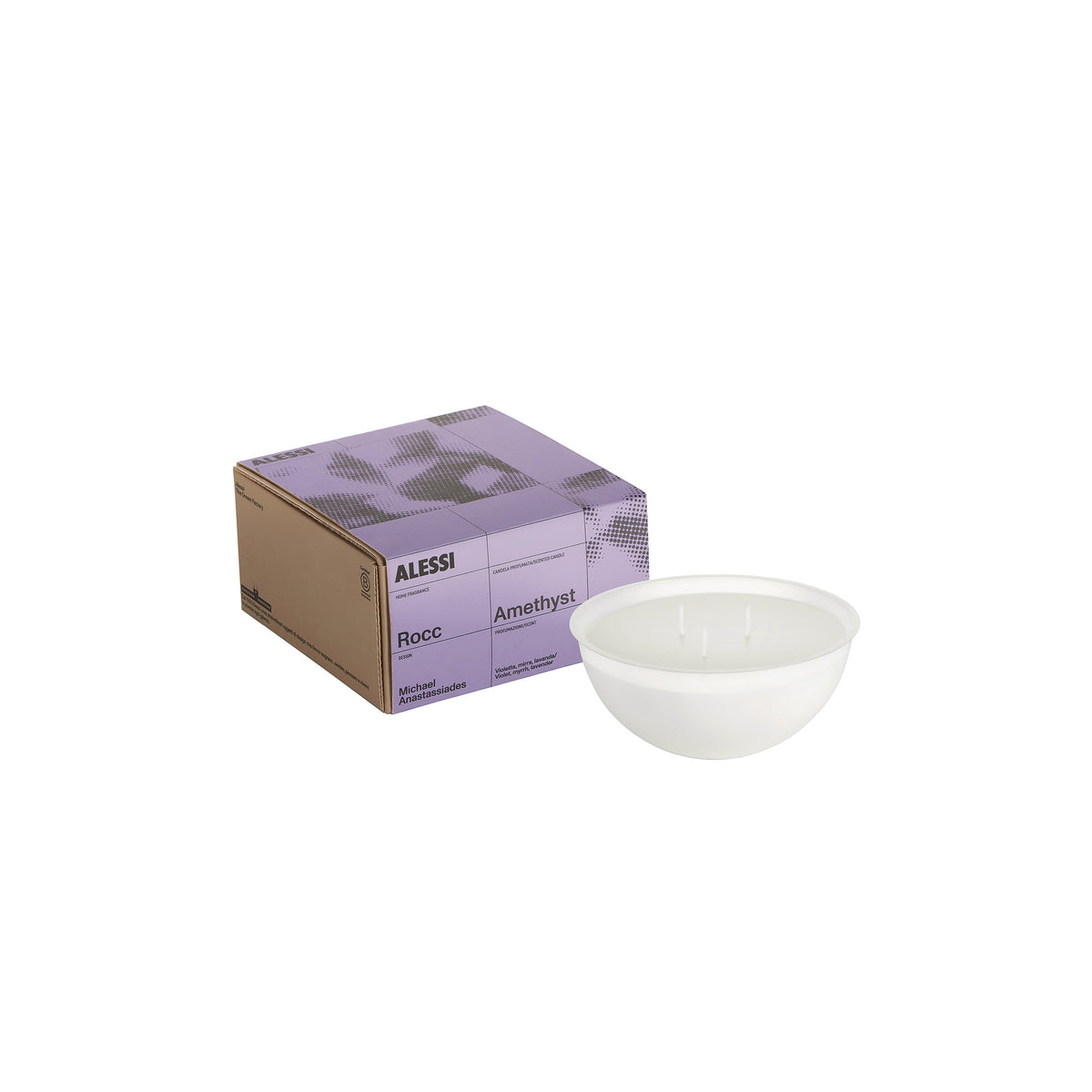 Alessi Rocc losse geurkaars Amethyst S met verpakking, drie lonten