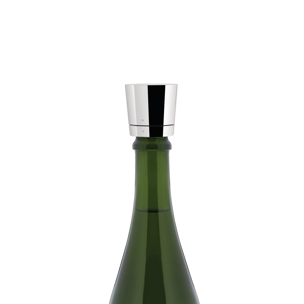 Eugenia champagnestop van Alessi op een champagnefles, close-up