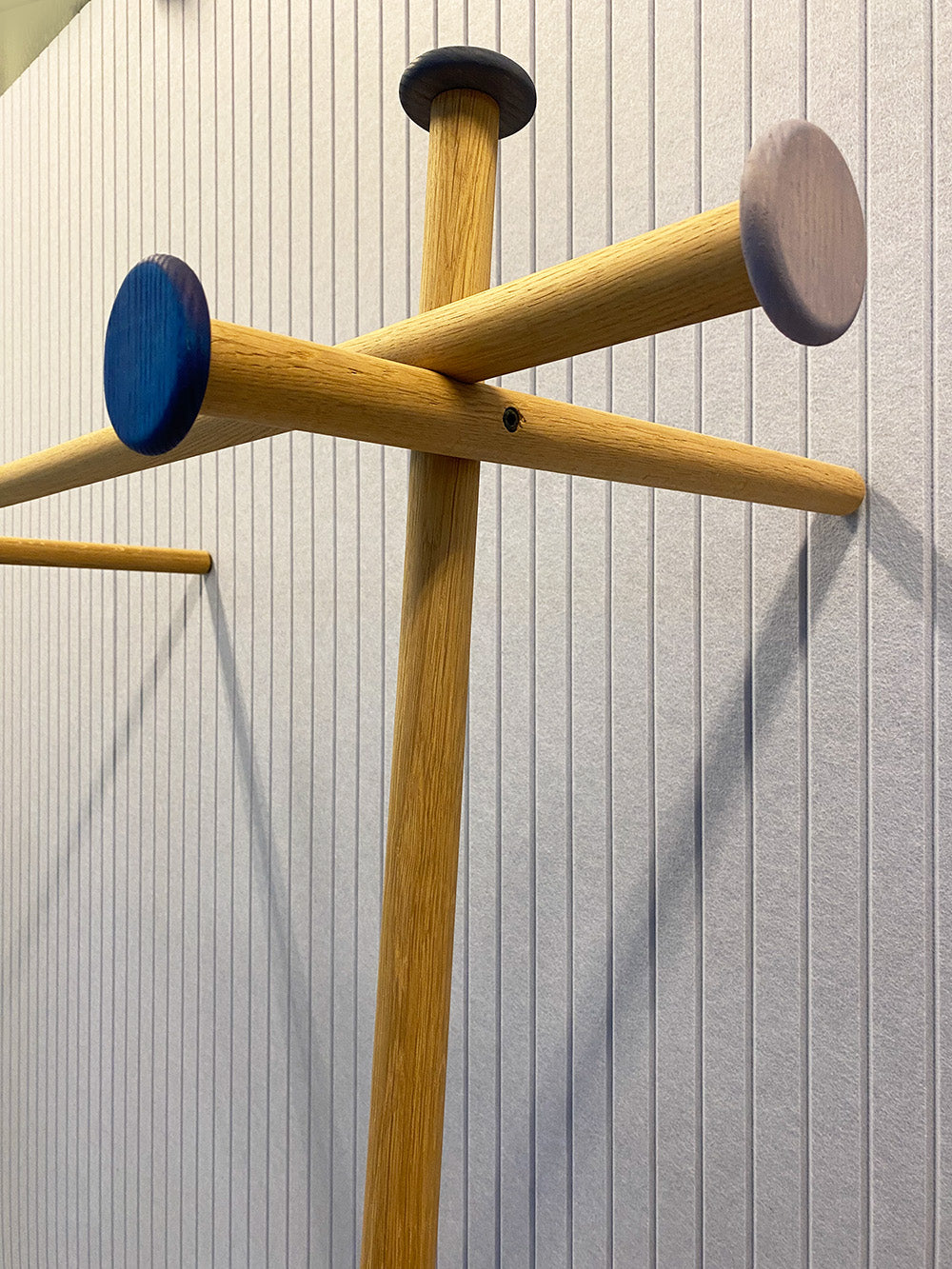Close-up of Japanese cross joint with coloured rounded caps